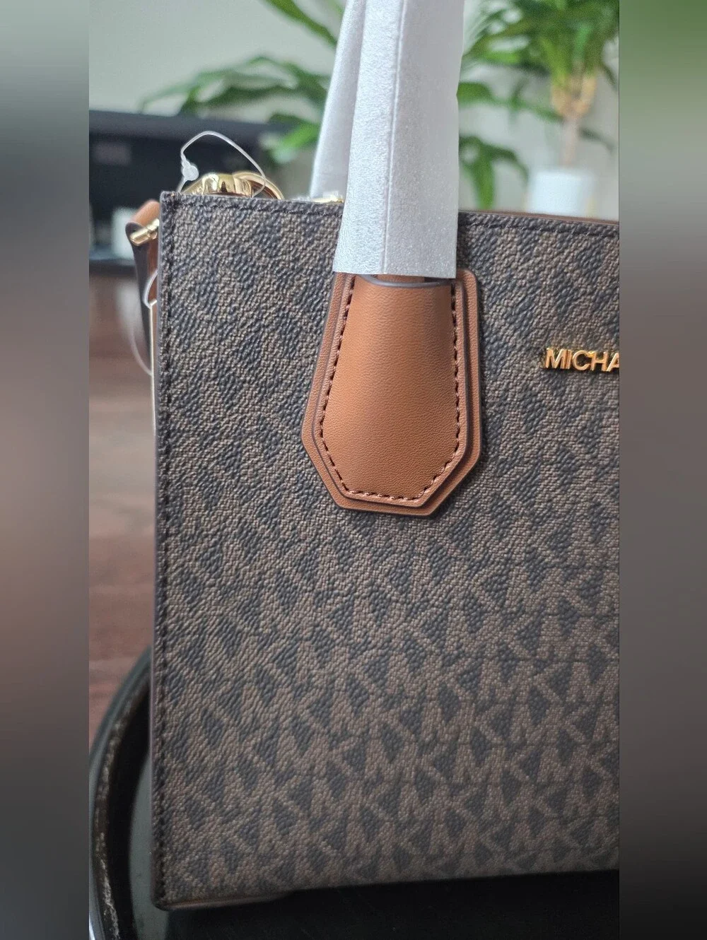 NWT Michael Kors Camille Small Logo Leather Satchel Brown Acorn